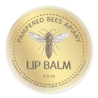 Metallic Gold Queen Bee Embossed Text Lip Balm  Classic Round Sticker