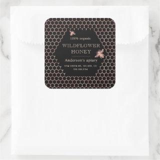 Metallic Rose Gold Queen Bee Honey Jar Label