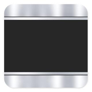 Metallic Silver Black Custom Blank Template Square Sticker