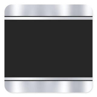 Metallic Silver Black Custom Blank Template Square Sticker