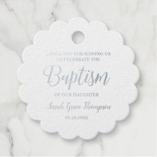 Metallic Silver Flower Baptism Baby girl Thank you Foil Favor Tags