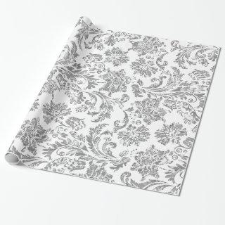 Metallic Silver & White Vintage Damasks