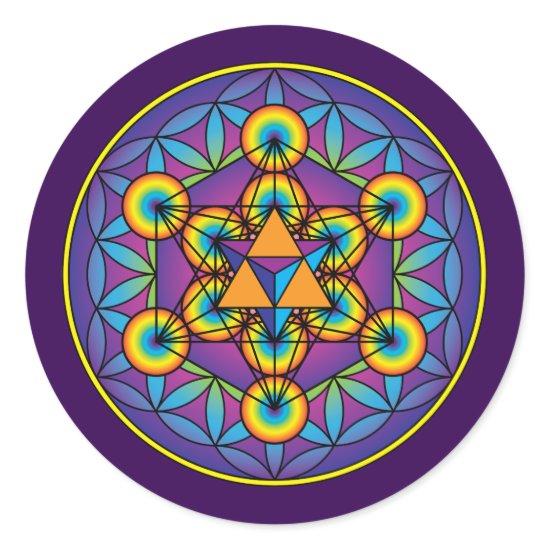 Metatron's Cube Merkaba on Flower of Life Classic Round Sticker