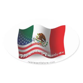 Mexican-American Waving Flag Oval Sticker