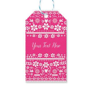 Mexican Picado Hot Pink White Wedding Marriage Gift Tags