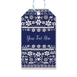 Mexican Picado Navy Blue Paper Wedding Marriage Gift Tags