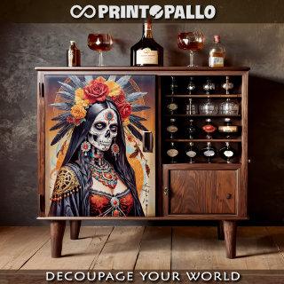 Mexican Santa Muerte adorned with flowers  Tissue Paper