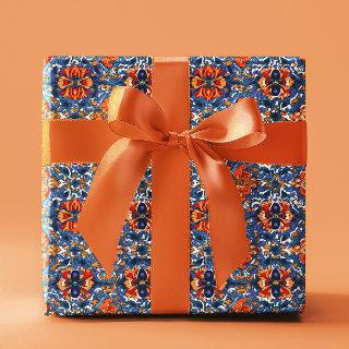 Mexican Talavera Tile Pottery  Orange Blue
