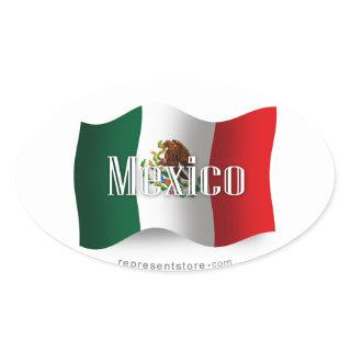 Mexico Waving Flag Oval Sticker