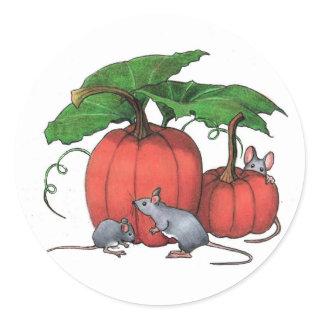 Mice And Pumpkins: Cute Autumn Scene: Art Classic Round Sticker