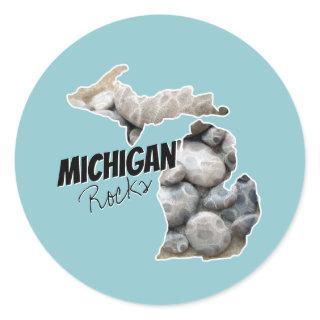 Michigan Silhouette Filled With Petoskey Stones Classic Round Sticker