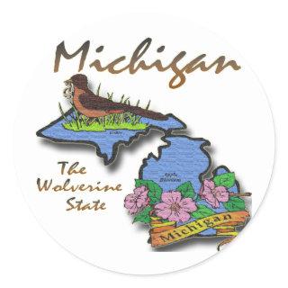 Michigan The Wolverine State Robin Apple Classic Round Sticker
