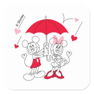 Mickey and Minnie | Valentine's Day Falling Hearts Square Sticker