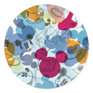 Mickey & Friends | Mouse Head Sketch Pattern Classic Round Sticker