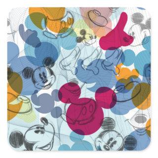 Mickey & Friends | Mouse Head Sketch Pattern Square Sticker