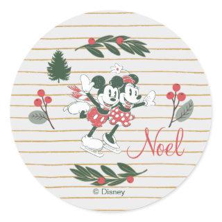 Mickey & Minnie | Christmas Skating Noel Classic Round Sticker