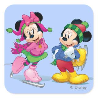 Mickey & Minnie Ice Skating Square Sticker