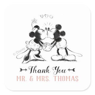 Mickey & Minnie | Pink Confetti Wedding Square Sticker