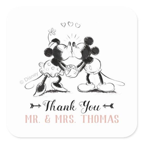 Mickey & Minnie | Pink Confetti Wedding Square Sticker