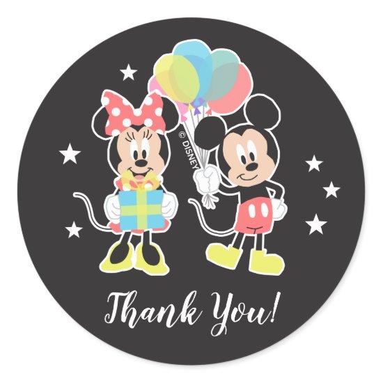 Mickey & Minnie | Time to Party Thank You Classic Round Sticker