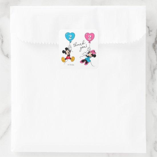 Mickey & Minnie | Twins Birthday Thank You Square Sticker