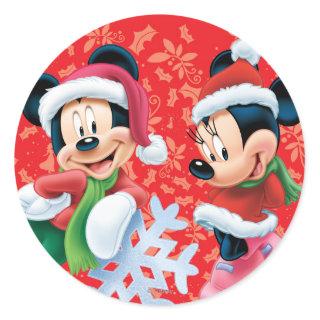 Mickey & Minnie With Snowflake Classic Round Sticker