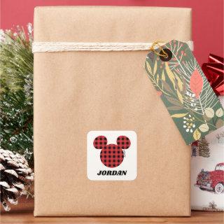 Mickey Mouse | Buffalo Plaid | Add Your Name Square Sticker
