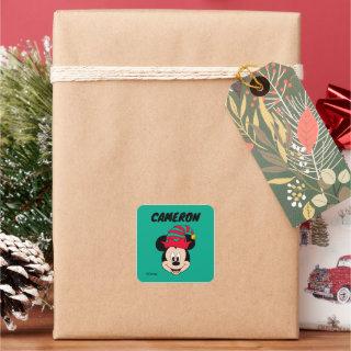 Mickey Mouse | Christmas Elf Hat | Add Your Name Square Sticker
