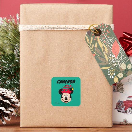 Mickey Mouse | Christmas Elf Hat | Add Your Name Square Sticker