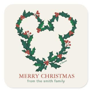 Mickey Mouse Holiday Wreath - Personalized Square Sticker