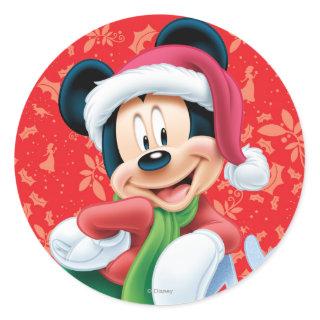 Mickey Mouse on Snowflake Classic Round Sticker