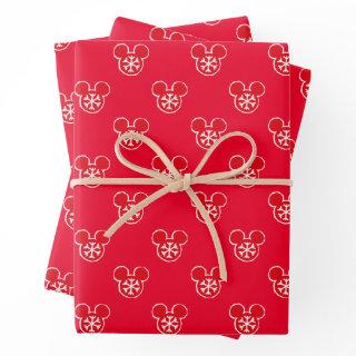 Mickey Mouse Red Holiday Snowflake Pattern  Sheets