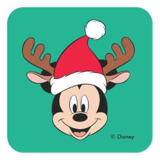 Mickey Mouse | Reindeer Ears & Santa Hat Square Sticker