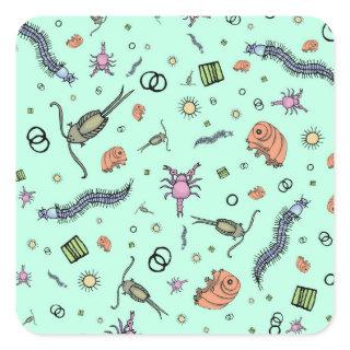 Microscopic Animals in Blue Square Sticker