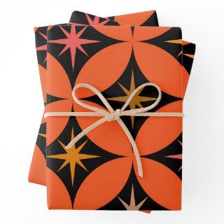 Mid Century Atomic Stars on Orange Circles  Sheets