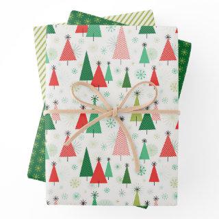 Mid Century Christmas Trees Green and Red  Sheets