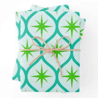 Mid Century Green Starbursts on Ogee Pattern   Sheets