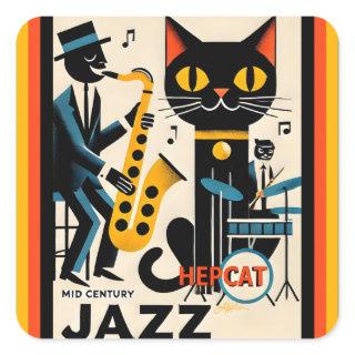 Mid Century Jazz Age HepCat Black Cat Square Sticker