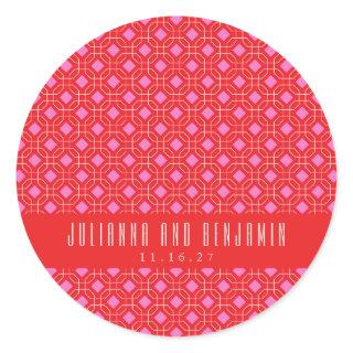 Mid Century Mod Red Pink Geometric Custom Wedding Classic Round Sticker