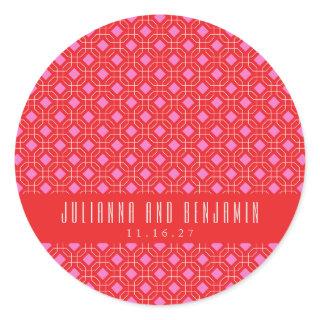 Mid Century Mod Red Pink Geometric Custom Wedding Classic Round Sticker