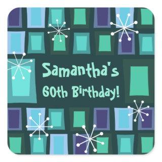 Mid Century Modern 60th Birthday Teal Square Sticker