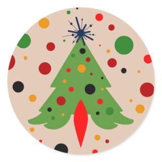 Mid Century Modern Christmas Tree Retro Rocket Classic Round Sticker