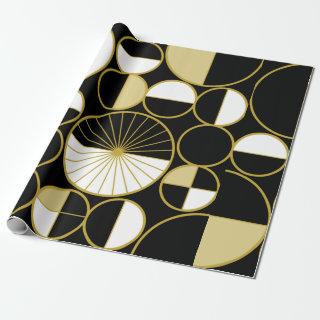 Mid Century Modern Circles Halves Black Gold