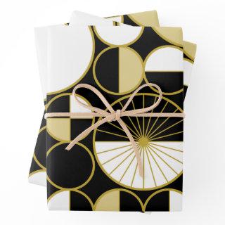 Mid Century Modern Circles Halves Black Gold  Sheets