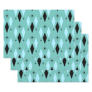 Mid Century Modern Diamonds Starbursts Teal Blue  Sheets