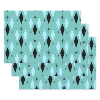 Mid Century Modern Diamonds Starbursts Teal Blue  Sheets