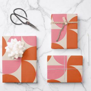 Mid century modern geometric pink orange pattern    sheets