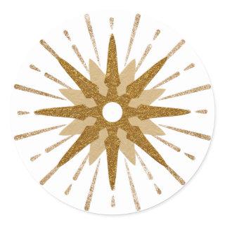 Mid-Century Modern Gold Starburst Classic Round Sticker