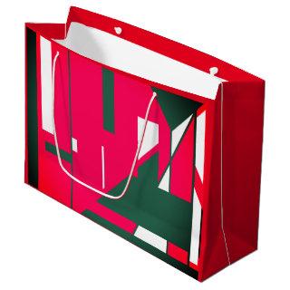Mid-Century Modern Red with Dark Green White Large Gift Bag