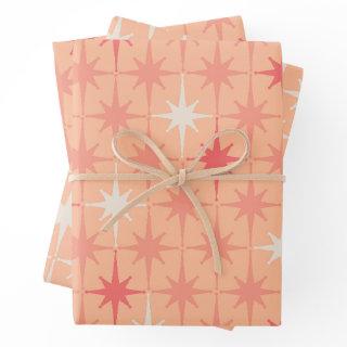 Mid Century Modern Retro Atomic Stars Peach & Pink  Sheets